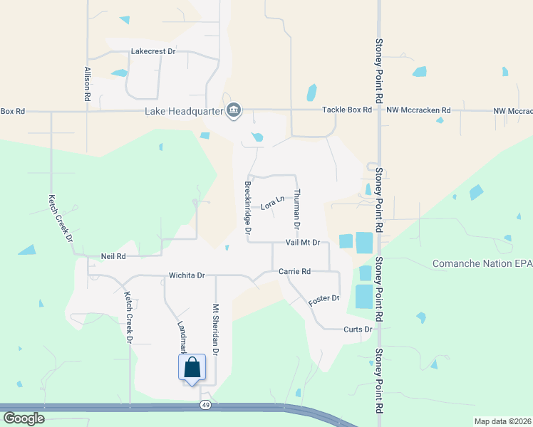 map of restaurants, bars, coffee shops, grocery stores, and more near 48 Travers Circle in Lawton