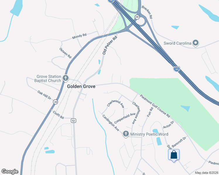 map of restaurants, bars, coffee shops, grocery stores, and more near 114 Piedmont Golf Course Rd in Piedmont