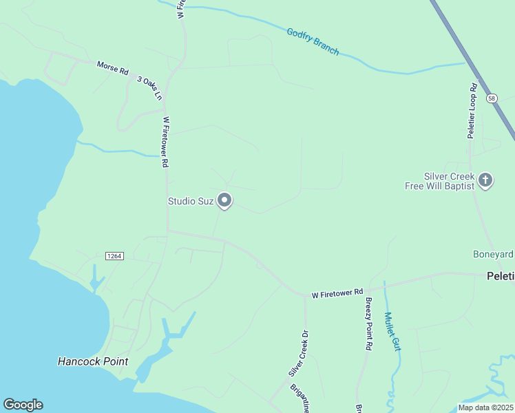 map of restaurants, bars, coffee shops, grocery stores, and more near 125 Mulligan Drive in Swansboro
