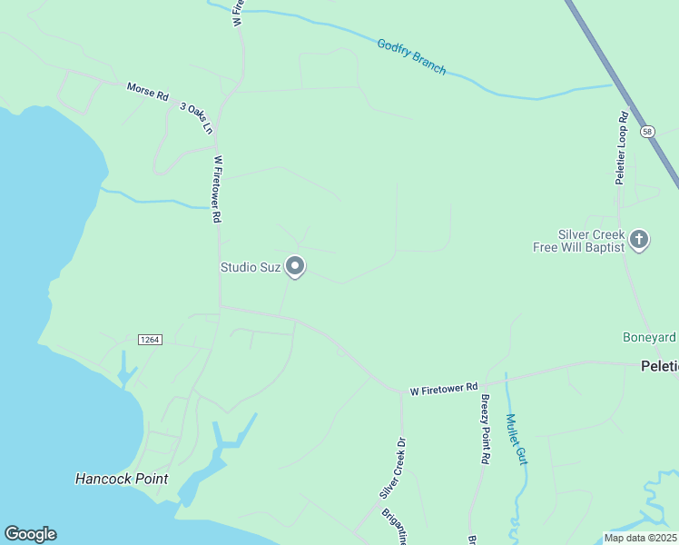 map of restaurants, bars, coffee shops, grocery stores, and more near 125 Mulligan Drive in Swansboro