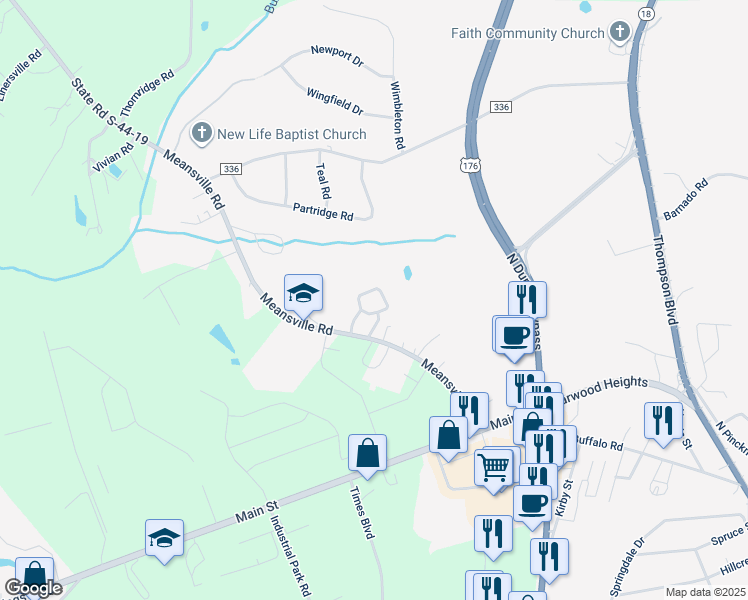 map of restaurants, bars, coffee shops, grocery stores, and more near 332-344 Meansville Road in Union