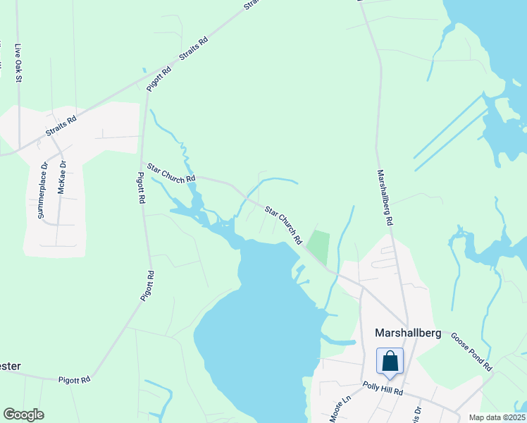 map of restaurants, bars, coffee shops, grocery stores, and more near 367 Star Church Road in Marshallberg