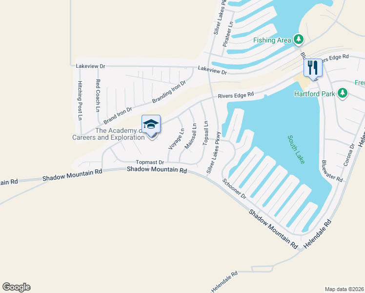 map of restaurants, bars, coffee shops, grocery stores, and more near 26538 Mainsail Lane in Helendale