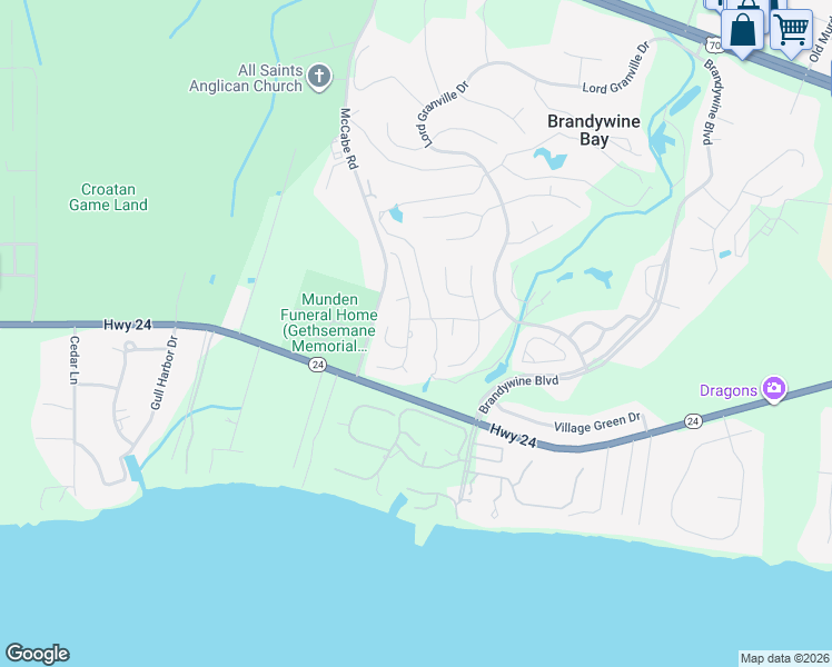 map of restaurants, bars, coffee shops, grocery stores, and more near 103 Oak Drive in Morehead City