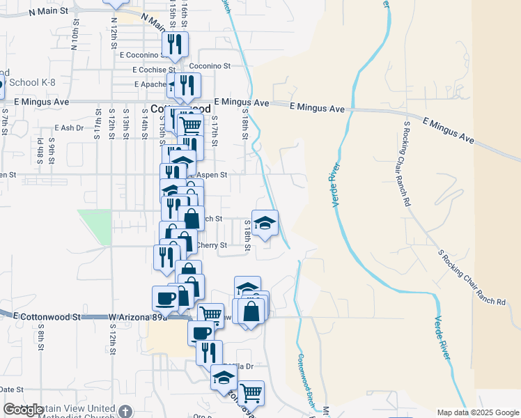 map of restaurants, bars, coffee shops, grocery stores, and more near 295 South 18th Place in Cottonwood