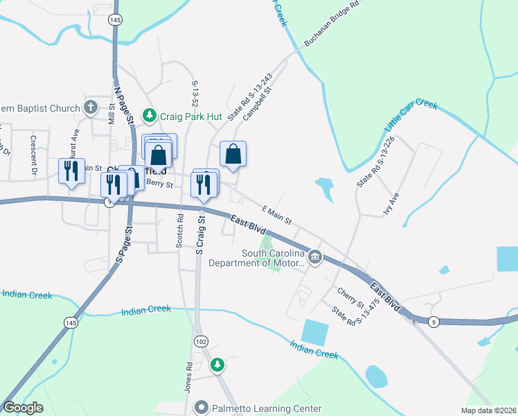 map of restaurants, bars, coffee shops, grocery stores, and more near 404 East Main Street in Chesterfield
