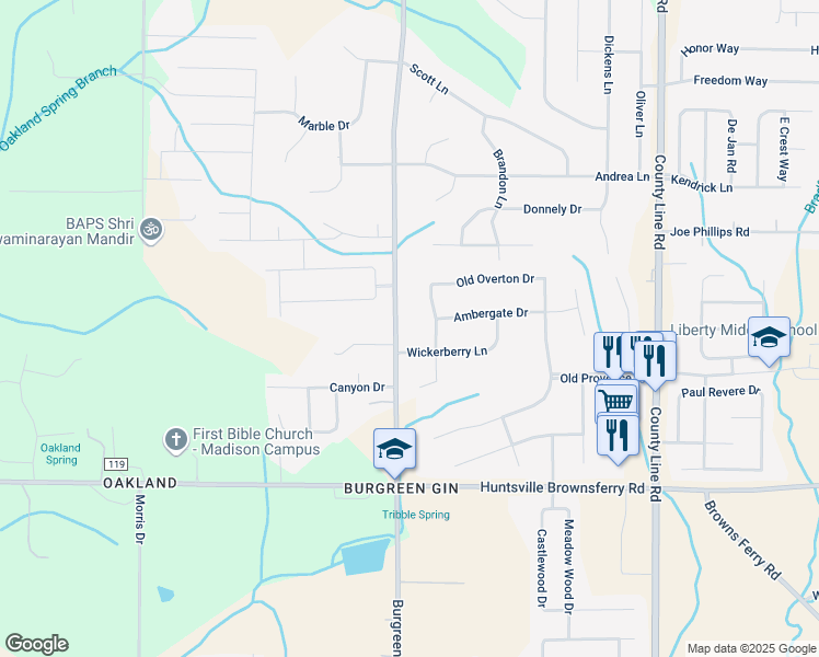 map of restaurants, bars, coffee shops, grocery stores, and more near 12334 Burgreen Road in Madison