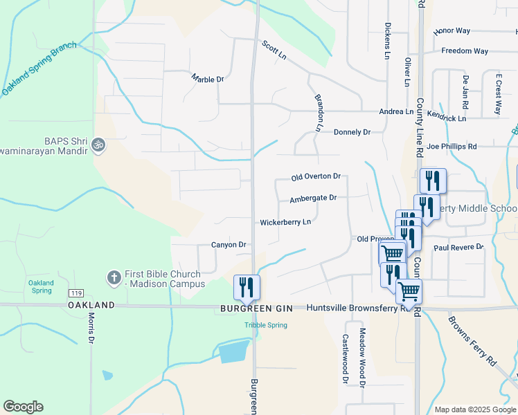 map of restaurants, bars, coffee shops, grocery stores, and more near 12334 Burgreen Road in Madison