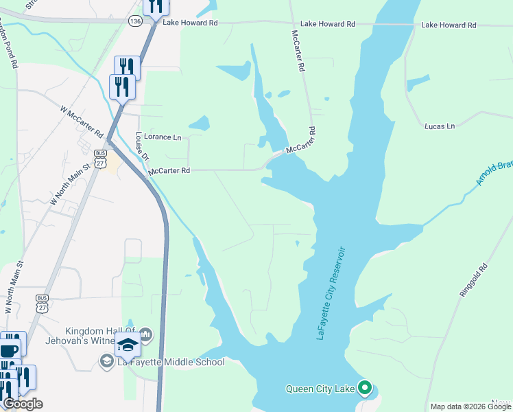 map of restaurants, bars, coffee shops, grocery stores, and more near 204 Clements Cove in LaFayette