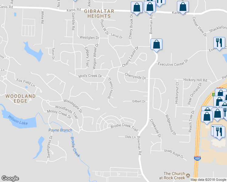 map of restaurants, bars, coffee shops, grocery stores, and more near 99 Cherry Shade Court in Little Rock
