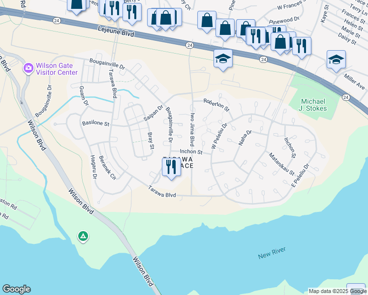 map of restaurants, bars, coffee shops, grocery stores, and more near 43 Inchon Street in Jacksonville
