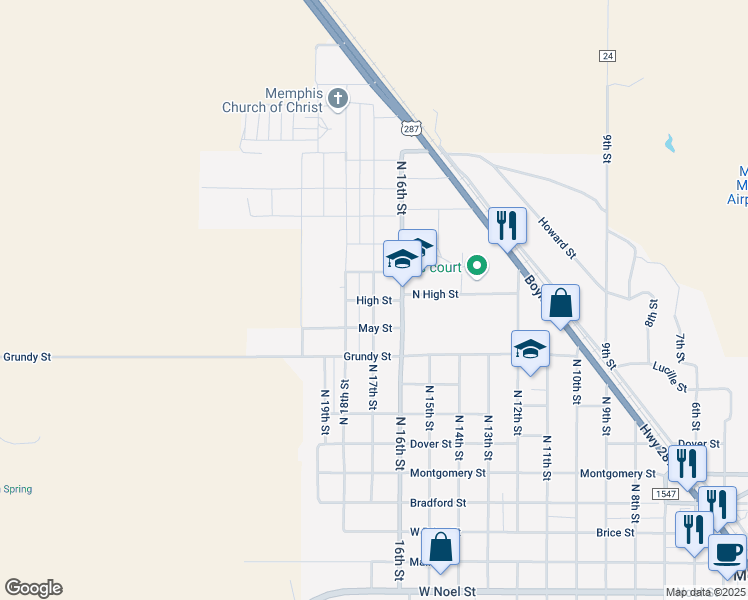 map of restaurants, bars, coffee shops, grocery stores, and more near 999 N 17th St in Memphis