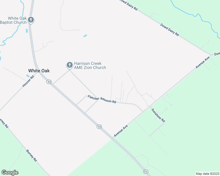 map of restaurants, bars, coffee shops, grocery stores, and more near 61 M M Johnson Drive in White Oak