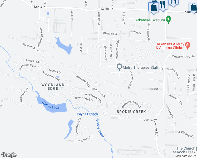 map of restaurants, bars, coffee shops, grocery stores, and more near 11 Windrush Point in Little Rock