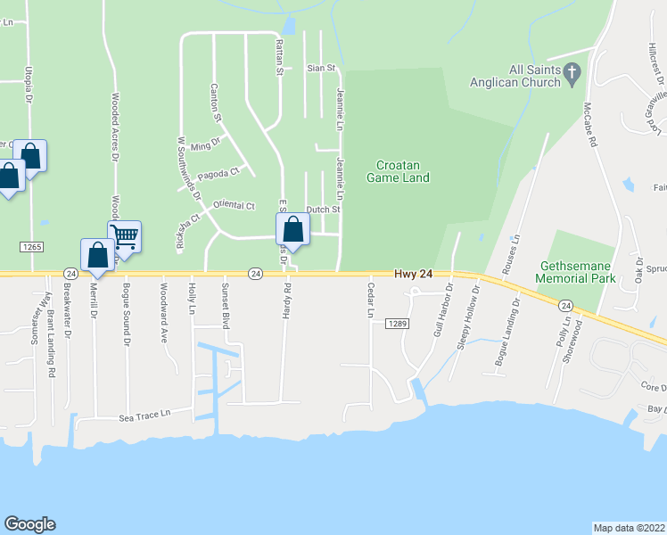 map of restaurants, bars, coffee shops, grocery stores, and more near 940 North Carolina 24 in Newport