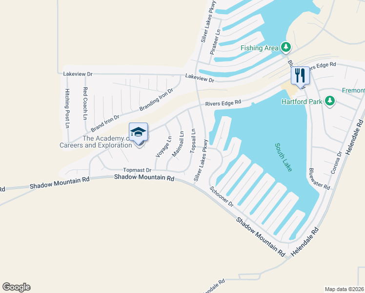 map of restaurants, bars, coffee shops, grocery stores, and more near 26593 Mainsail Lane in Helendale