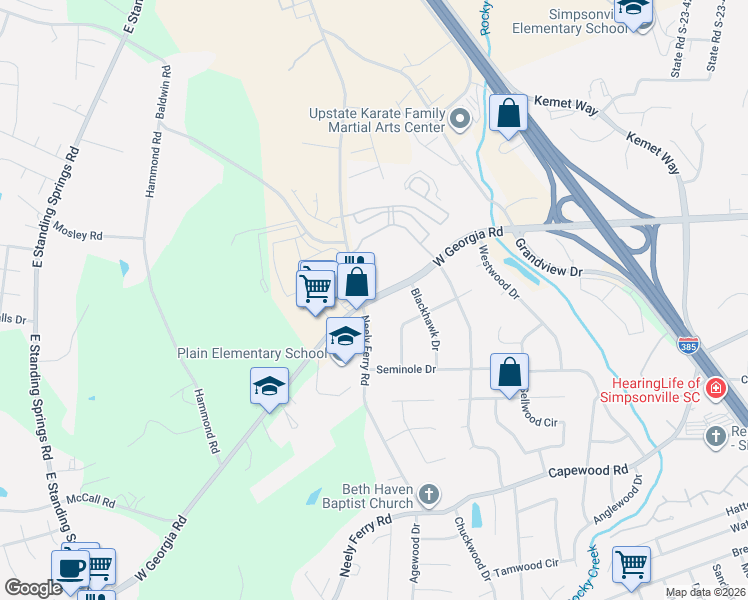 map of restaurants, bars, coffee shops, grocery stores, and more near 900-950 West Georgia Road in Simpsonville