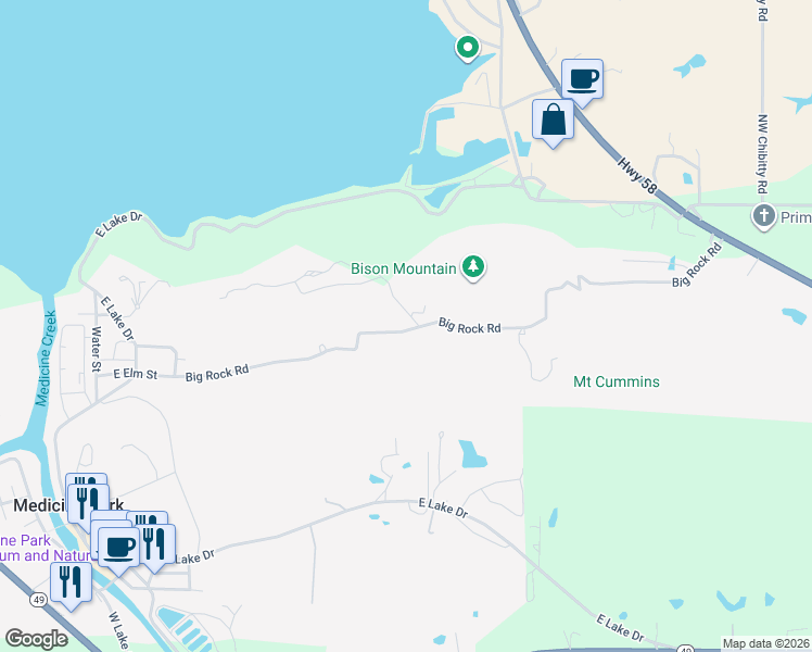 map of restaurants, bars, coffee shops, grocery stores, and more near 104 Bison Bluff in Medicine Park