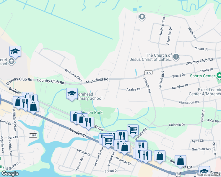 map of restaurants, bars, coffee shops, grocery stores, and more near 701-709 Robin Rd in Morehead City