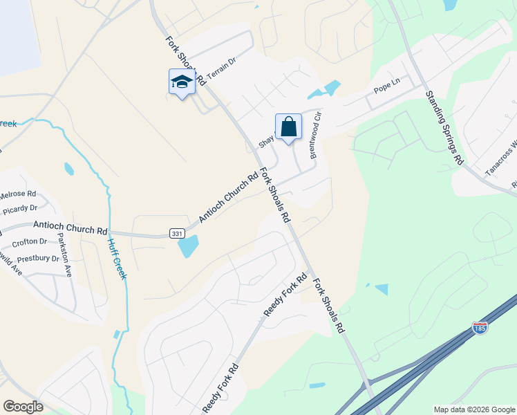 map of restaurants, bars, coffee shops, grocery stores, and more near 1801 Fork Shoals Road in Greenville