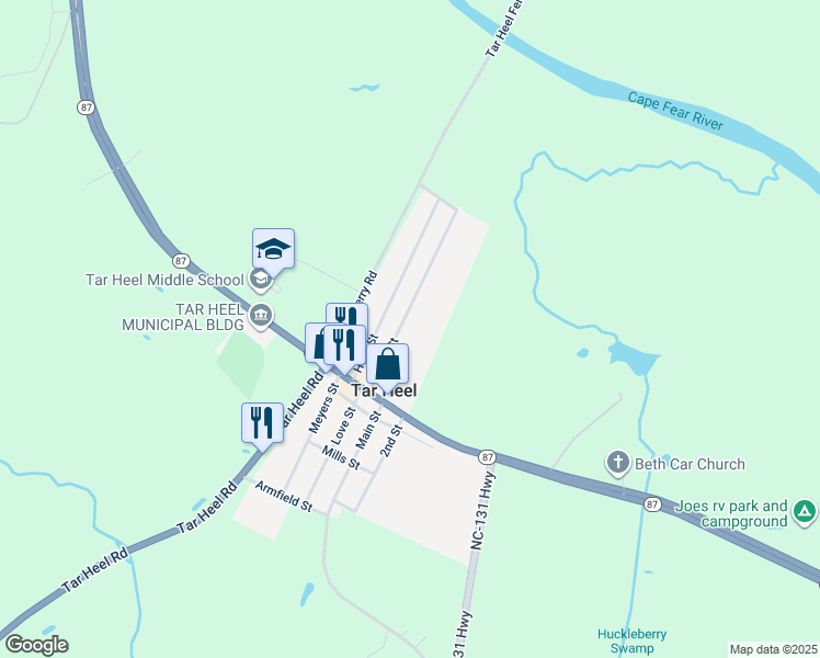map of restaurants, bars, coffee shops, grocery stores, and more near 172 South Pine Street in Elizabethtown