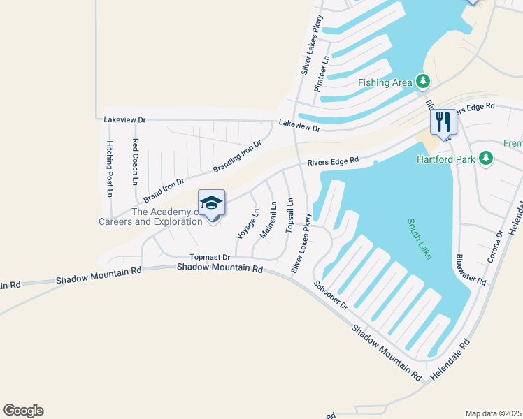 map of restaurants, bars, coffee shops, grocery stores, and more near 26615 Voyage Lane in Helendale