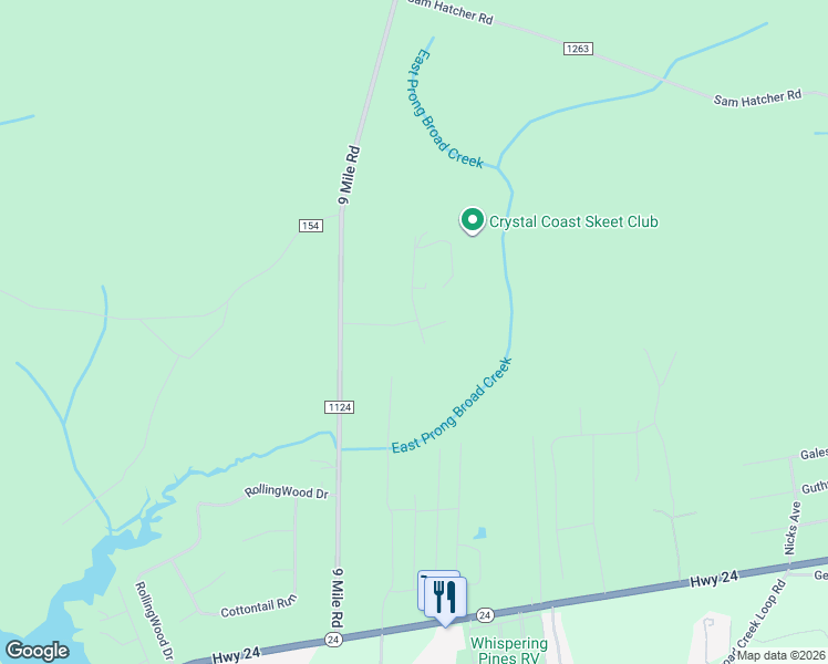 map of restaurants, bars, coffee shops, grocery stores, and more near 101-199 Croatan Colony Dr in Newport