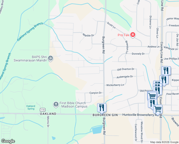 map of restaurants, bars, coffee shops, grocery stores, and more near 12315 Burgreen Road in Madison