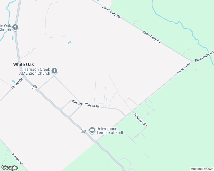 map of restaurants, bars, coffee shops, grocery stores, and more near 230 Fletcher Johnson Road in White Oak