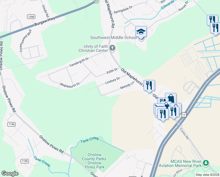map of restaurants, bars, coffee shops, grocery stores, and more near 122 Melody Lane in Jacksonville