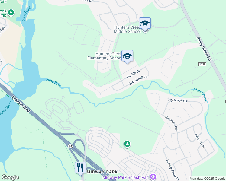 map of restaurants, bars, coffee shops, grocery stores, and more near 1960 West Brandymill Lane in Jacksonville