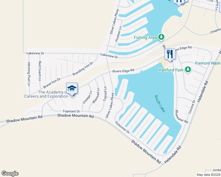 map of restaurants, bars, coffee shops, grocery stores, and more near 26632 Silver Lakes Parkway in Helendale