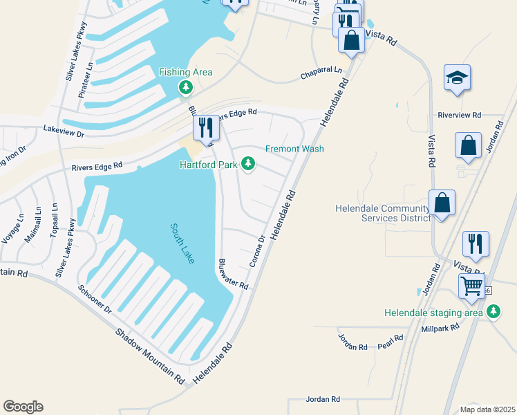 map of restaurants, bars, coffee shops, grocery stores, and more near 14815 Kent Lane in Helendale