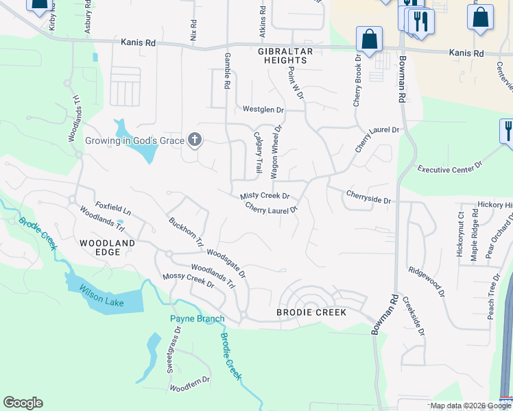 map of restaurants, bars, coffee shops, grocery stores, and more near 13008 Cherry Laurel Drive in Little Rock