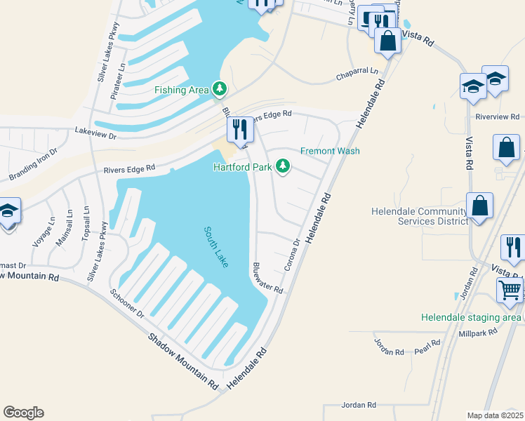 map of restaurants, bars, coffee shops, grocery stores, and more near 26659 Bluewater Road in Helendale