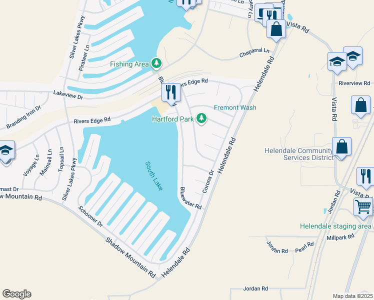 map of restaurants, bars, coffee shops, grocery stores, and more near 26629 Bluewater Road in Helendale