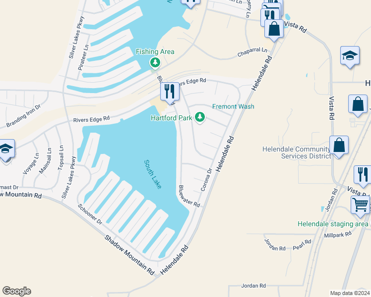 map of restaurants, bars, coffee shops, grocery stores, and more near 26629 Bluewater Road in Helendale
