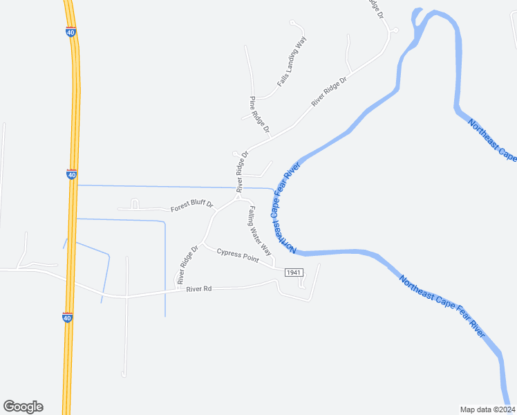 map of restaurants, bars, coffee shops, grocery stores, and more near 125 Falling Water Way in Wallace
