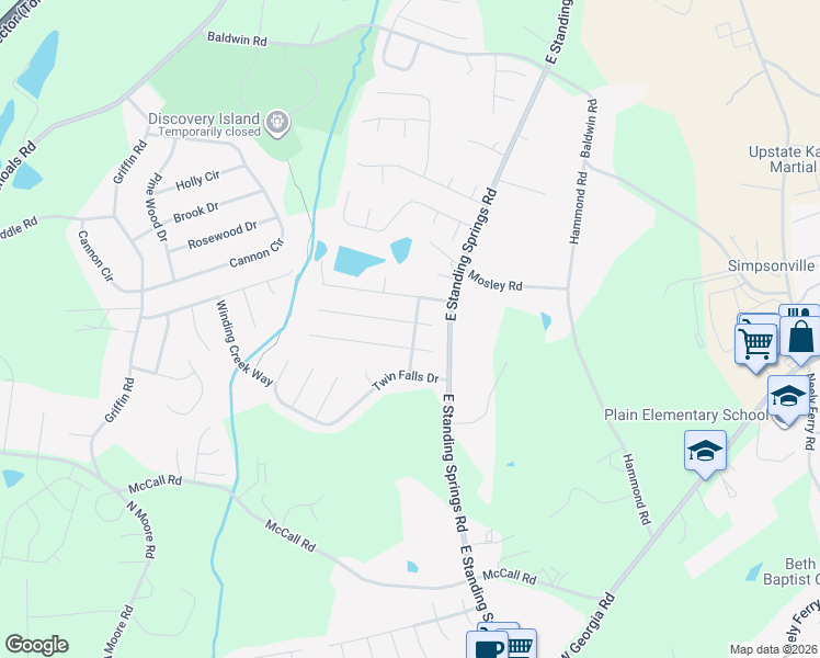 map of restaurants, bars, coffee shops, grocery stores, and more near 101 West Long Creek Court in Simpsonville