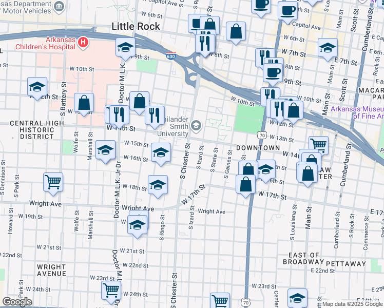 map of restaurants, bars, coffee shops, grocery stores, and more near 913 West 15th Street in Little Rock