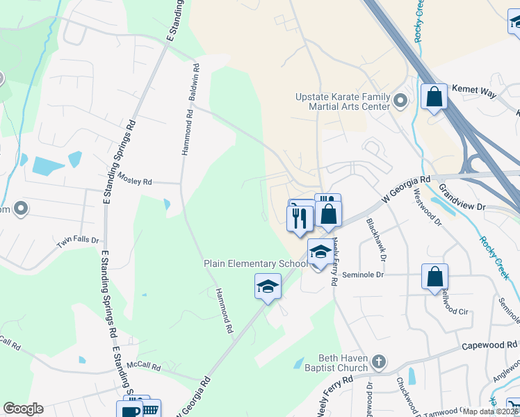 map of restaurants, bars, coffee shops, grocery stores, and more near 27295 South Baldwin Road in Simpsonville