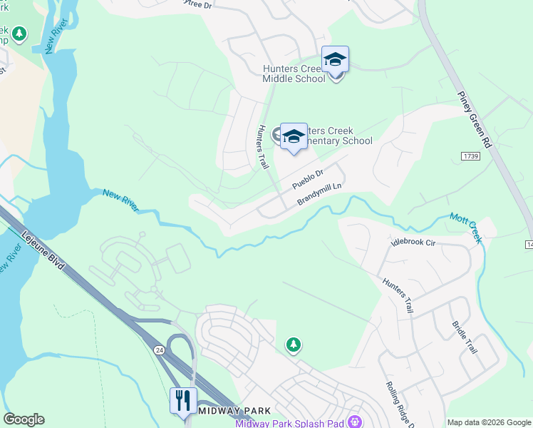 map of restaurants, bars, coffee shops, grocery stores, and more near 1967 West Brandymill Lane in Jacksonville