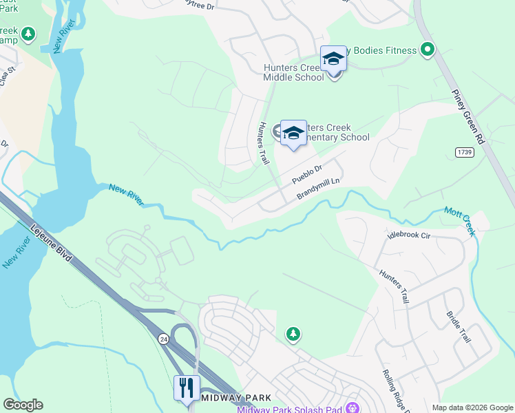 map of restaurants, bars, coffee shops, grocery stores, and more near 1960 West Brandymill Lane in Jacksonville