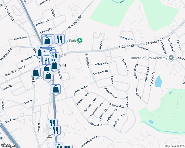 map of restaurants, bars, coffee shops, grocery stores, and more near 101 Coralvine Road in Simpsonville