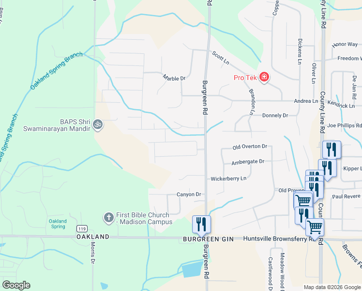 map of restaurants, bars, coffee shops, grocery stores, and more near 12315 Burgreen Road in Madison