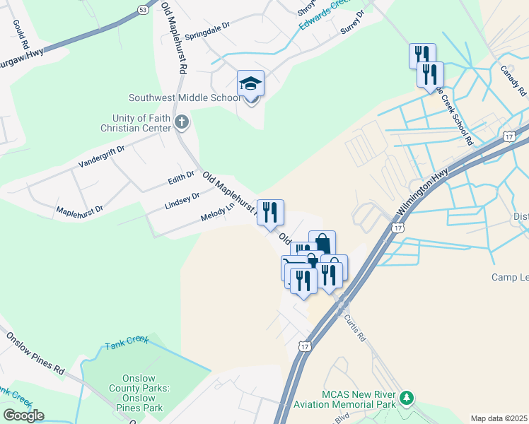 map of restaurants, bars, coffee shops, grocery stores, and more near 1182 Old Maplehurst Road in Jacksonville
