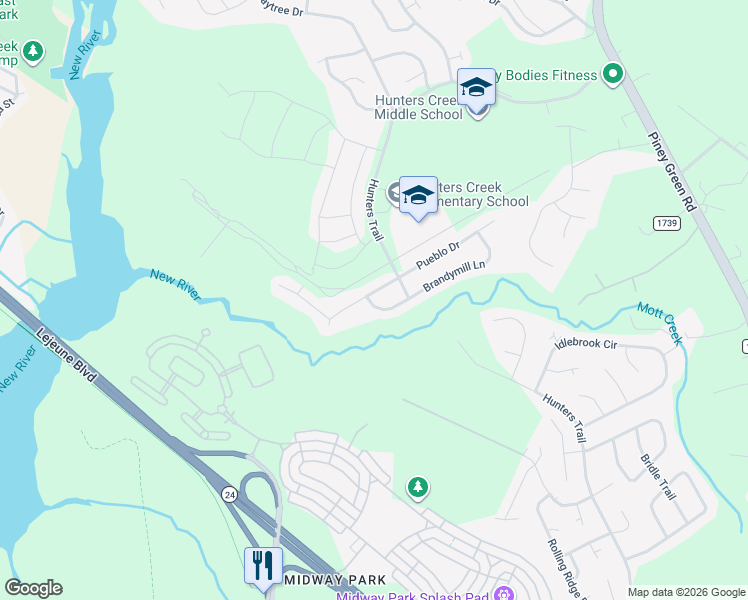 map of restaurants, bars, coffee shops, grocery stores, and more near 1960 West Brandymill Lane in Jacksonville