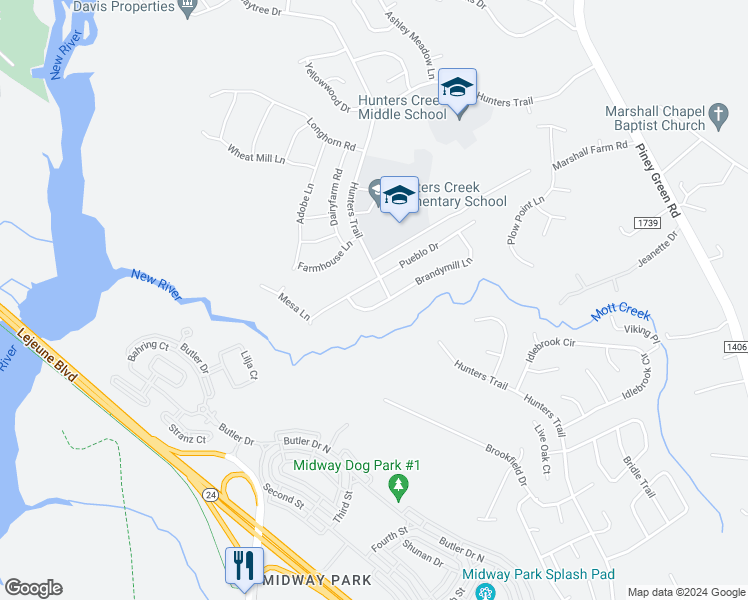map of restaurants, bars, coffee shops, grocery stores, and more near 1989 West Brandymill Lane in Jacksonville
