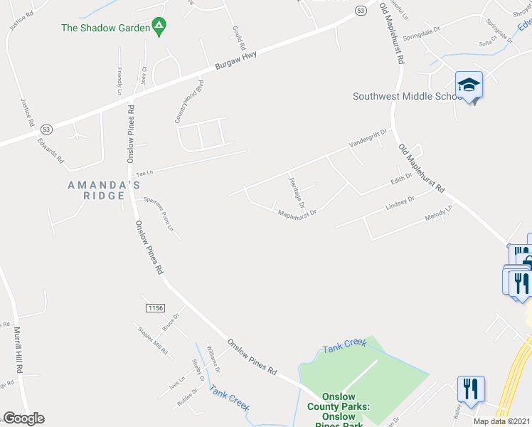 map of restaurants, bars, coffee shops, grocery stores, and more near 401 Maplehurst Drive in Jacksonville