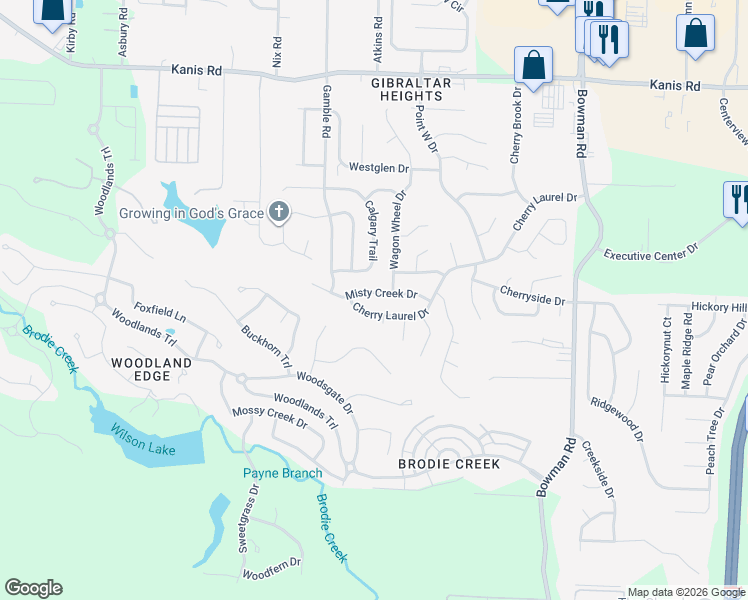 map of restaurants, bars, coffee shops, grocery stores, and more near 13008 Cherry Laurel Drive in Little Rock